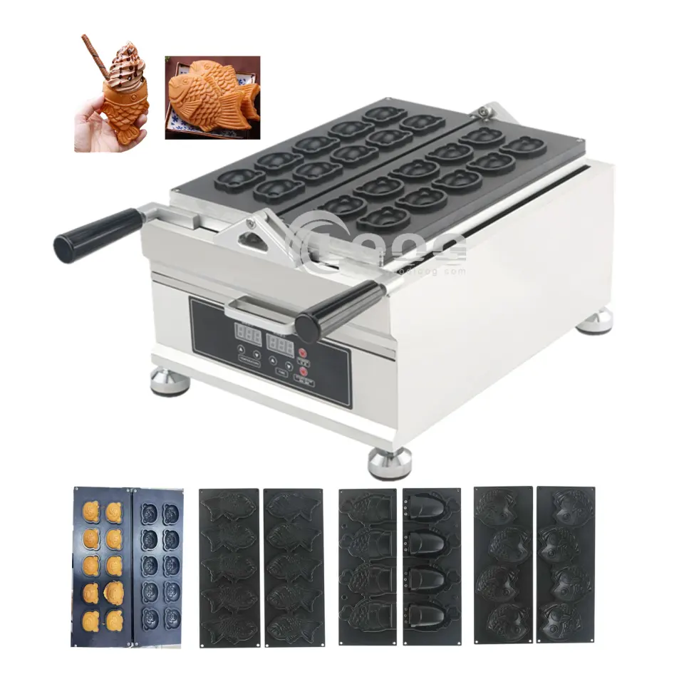 Macchina commerciale elettrica per taiyaki mini a forma di orso con piastra intercambiabile per waffle, gelato, pesce con bocca aperta 110 V 220 V