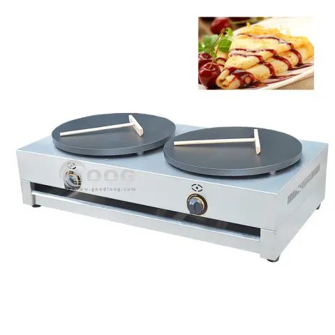 Fast Food Machines Commercial Two Plates Cast Iron Pancake Machine Countertop LPG Gas Crepe Maker for Sale