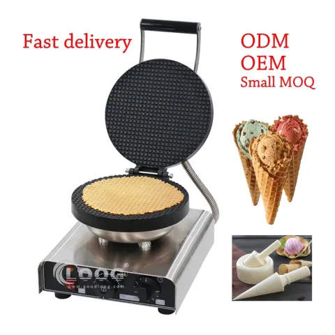Hot Sale Professional Single Waffle Cone Maker Stainless Steel Non-Stick Plates Adjustable Thermostat Electric Waffle Maker