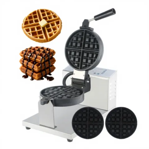 Street Food Equipment Flip Round Machine Wholesale Commercial Digital Belgian Waffle Iron Stainless Steel Waffle Maker Price
