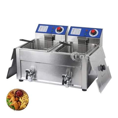 CE Approved Dual Baskets Tanks French Fries Frying Machine 2 X 2850W Commercial Electric Deep Fryer for Business