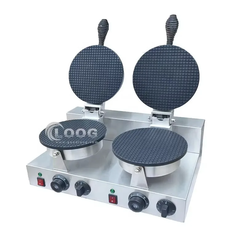 Máquina eléctrica para conos de helado doble placa 220 V, equipo para snacks, precio de la máquina para conos waffle