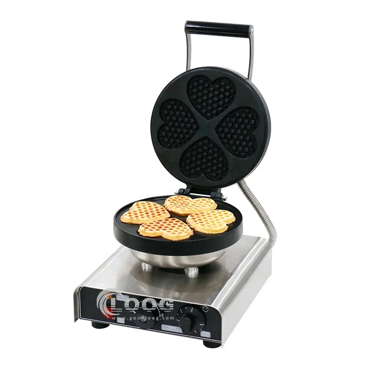 Máquina eléctrica para hacer waffles comercial resistente con forma de corazón para uso en restaurante y hotel