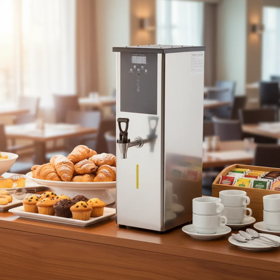 Bollitore elettrico commerciale con riscaldamento a step, erogatore di acqua calda in acciaio inox, scaldabevande elettrico