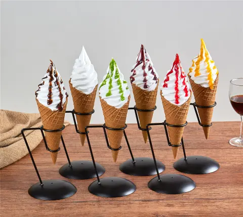 Fake Snack Decoration Props Simulation Dummy Ice Cream Waffle Cone Sample Mould Display With Snack Rack