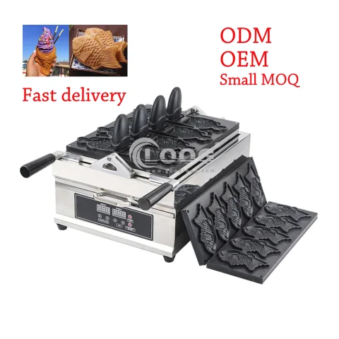 Stainless Steel Open Mouth Ice Cream Waffle Cone Equipment Interchangeable Plate Commercial Taiyaki Maker Machine for Sale