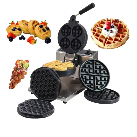 Goodloog Best Stainless Steel 4-Waffle Maker Electric Commercial Catering Equipment for Household Use Industrial Waffle Making