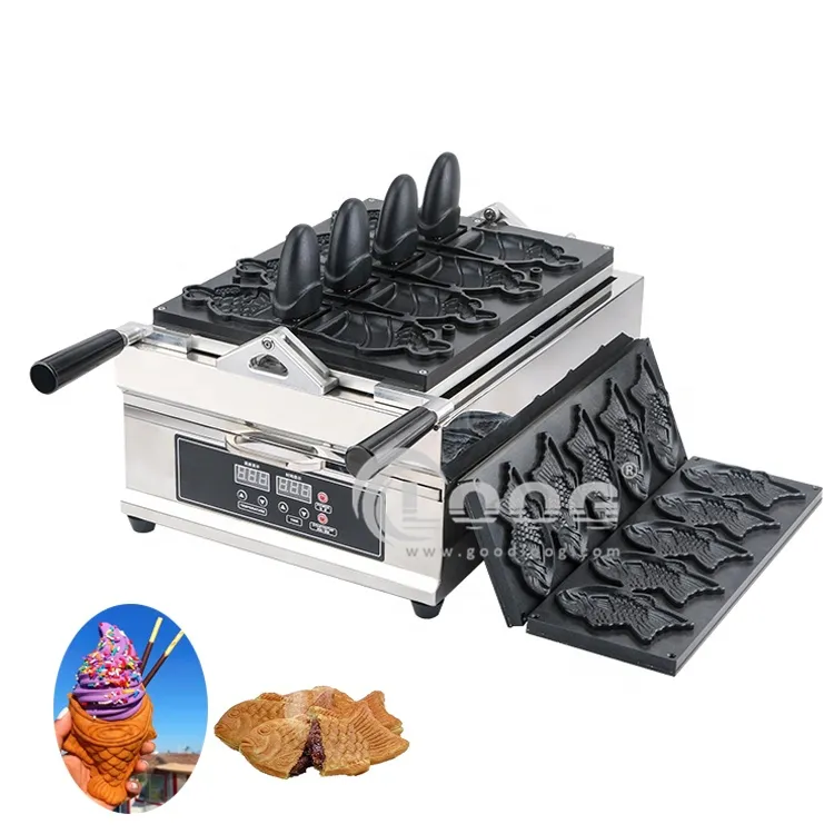 Macchina elettrica per waffle Taiyaki a forma di cono gelato, nuovo stile, per uso commerciale, con piastre intercambiabili