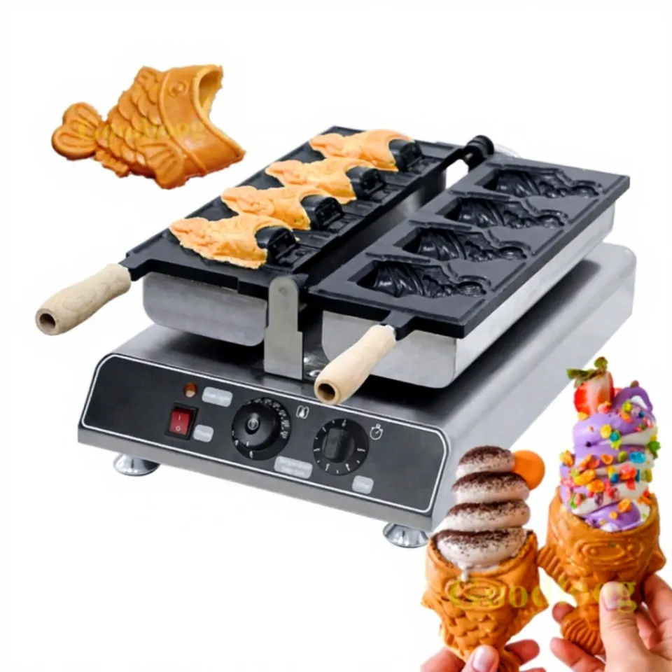 Attrezzatura professionale per cucina di hotel, macchina elettrica per waffle a forma di pesce con bocca aperta per mini gelati taiyaki coreani