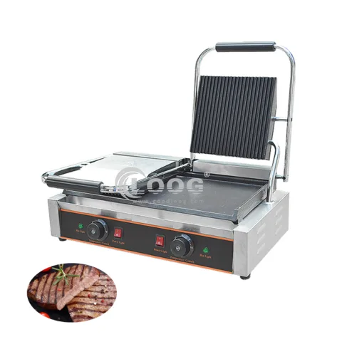 New Flat Grooved Panini Press Machine Non Stick Surface for Hamburgers Steaks Bacons Commercial Electric Contact Grill
