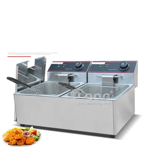 Restaurant Double Tanks and Baskets Frying Machine Stainless Steel 220V Chips Deep Fryers
