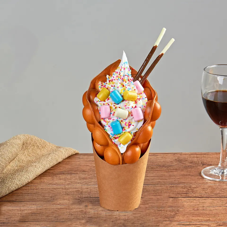 Hong Kong Waffle de Huevo con Burbujas Modelo Exhibición Simulación Postre Aperitivo Fruta Eggettes Waffle Esponjoso Figuras de Muestra