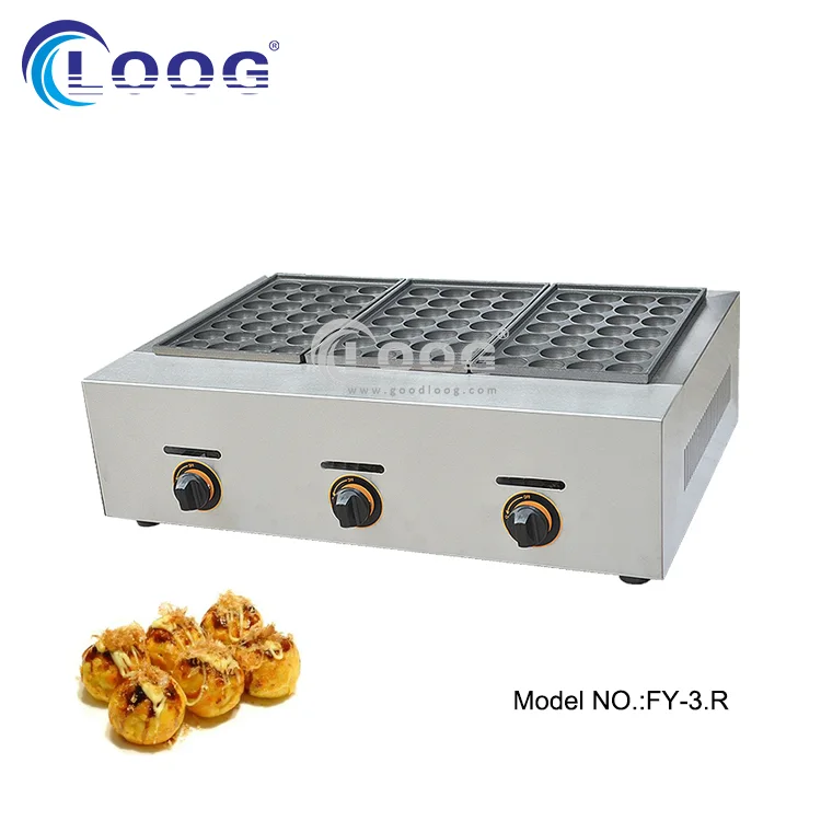 Kitchen Equipment Ball Shaped Mold 3 Plate Gas Commercial Takoyaki Machine