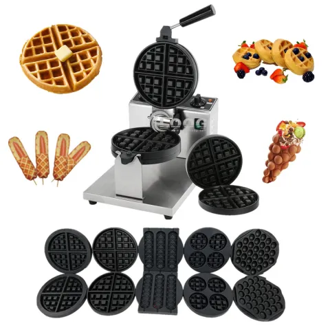 Factory Wholesale 220V Commercial Round Belgium Waffle Maker Price Electric Cuisinart Rotating Waffle Making Machine