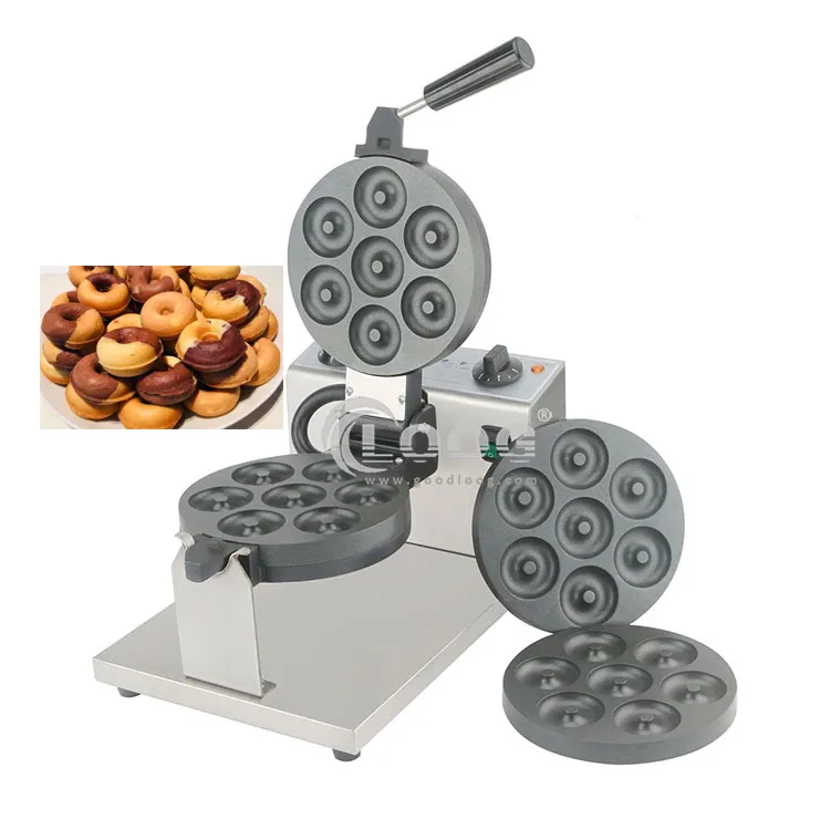 Máquina comercial mini para hacer gofres en forma de dona, con superficie antiadherente y molde desmontable, fabricante de máquinas para hacer gofres de dona