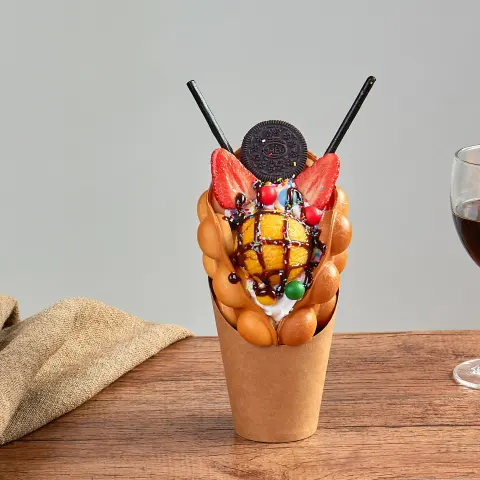 Ice Cream Display Model Simulation Food Hongkong Egg Bubble Waffle Model Display With Paper Box Egg Waffle Model