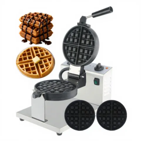Snack Equipment Manufacturer Multi Waffle Making Machine Non Stick Replaceable Plates Croissant Shaped Rotary Waffle Machine