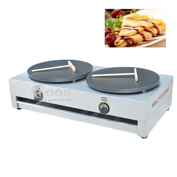 Máquina comercial de crepas de hierro fundido a gas LPG, modelo popular, con doble placa industrial, precio de crepera