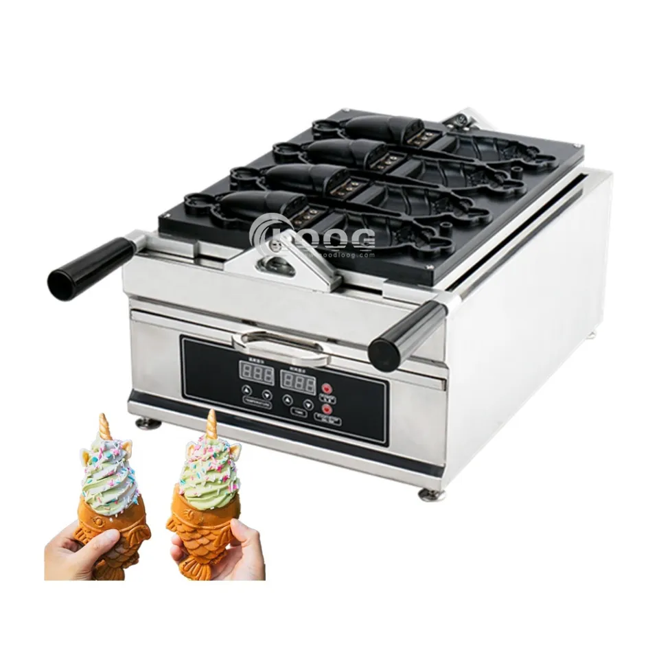Piastra intercambiabile commerciale per waffle a forma di pesce con apertura frontale, in acciaio inox, elettrica, antiaderente, per taiyaki e gelato
