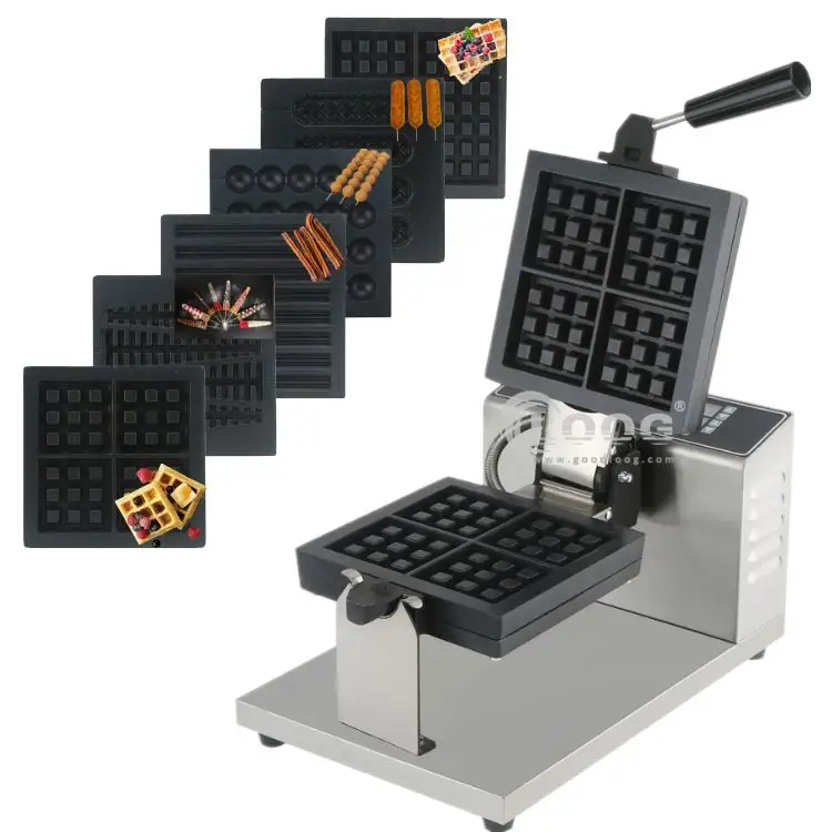 Macchina per waffle Liege commerciale per hotel, piastra per waffle a 4 fette con piastre rimovibili in vendita