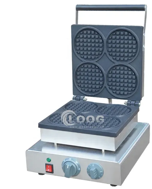 Macchina per waffle mini commerciale a forma rotonda, vendita calda, con rivestimento antiaderente e timer, usata