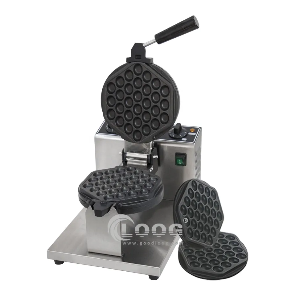 Goodloog Macchina per Waffle all'Uovo di Hong Kong con Piastre Intercambiabili, Rotazione Antiaderente e Piastra Staccabile per Waffle