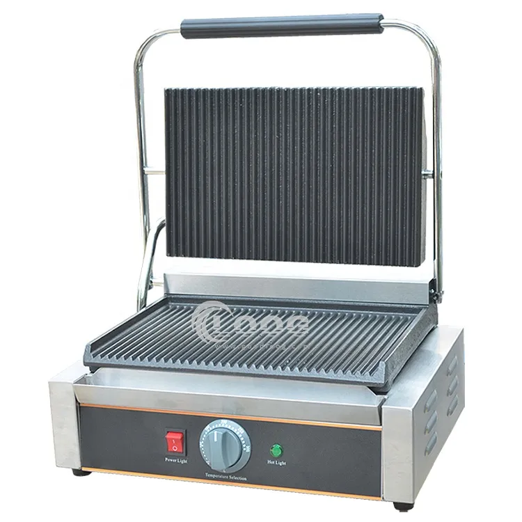 Grill Elettrico 220V in Acciaio Inox a Contatto per Bistecca, Piastrella Commerciale per Panini