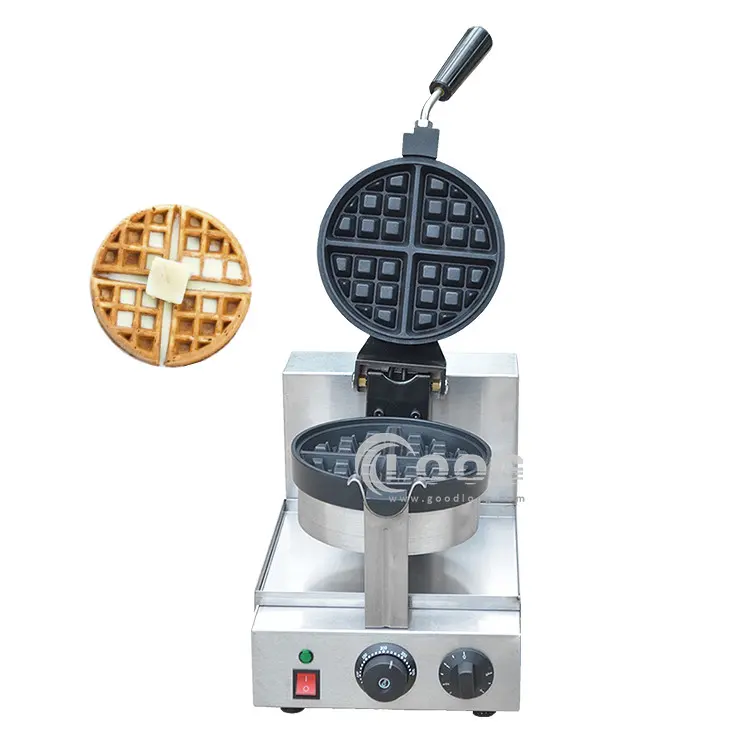 Macchina per waffle elettrica senza fumo commerciale rotante a 180 gradi con piastre antiaderenti rimovibili per mini waffle rotondi belgi