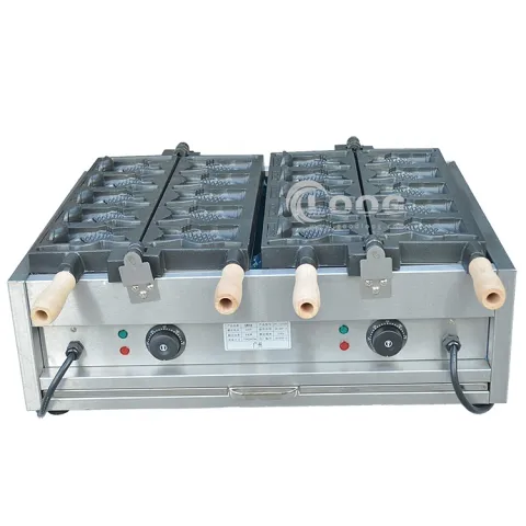 Máquina comercial antiadherente para hacer gofres en forma de pescado, conos de helado y taiyaki