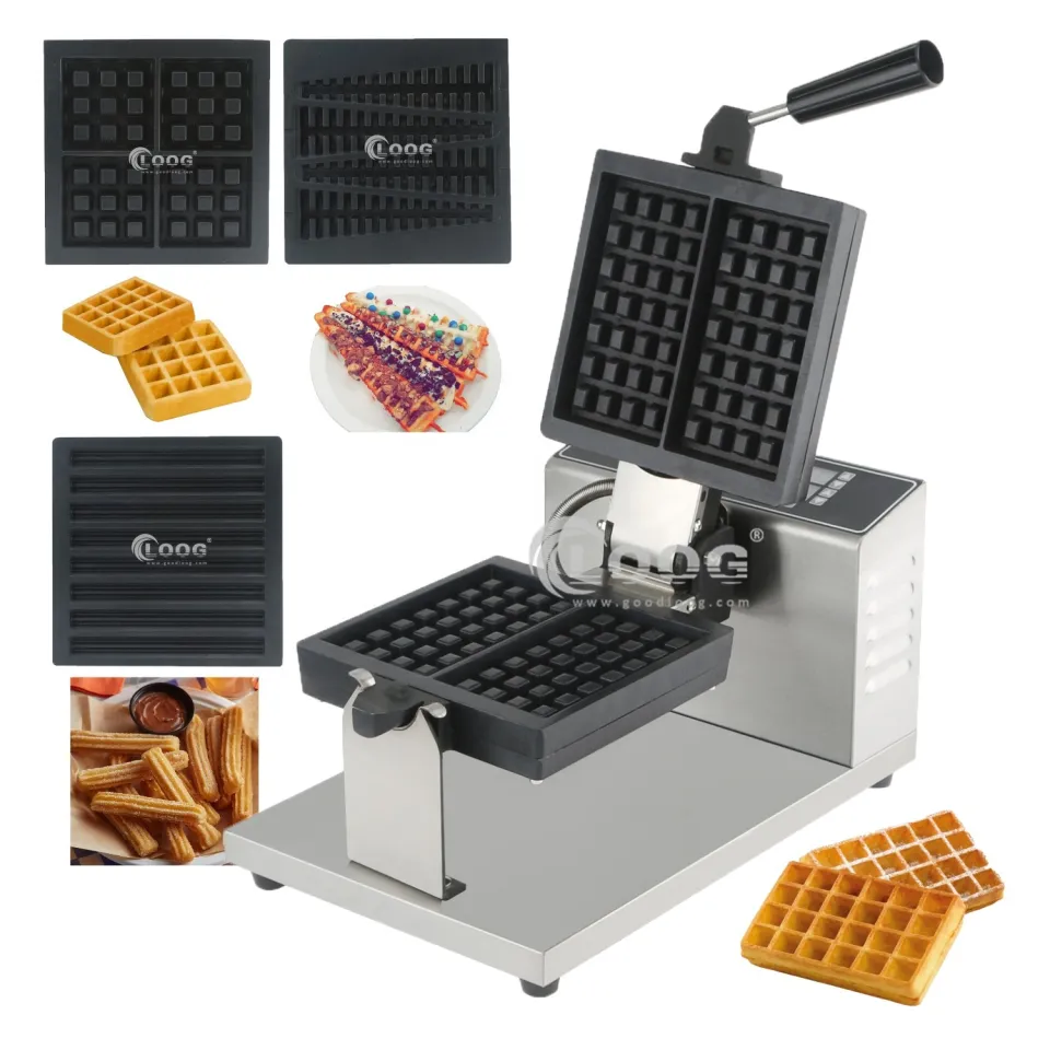 Piastrella elettrica commerciale per cialde quadrate doppie, antiaderente, rotante, attrezzatura coreana per snack con piastre rimovibili per uso domestico