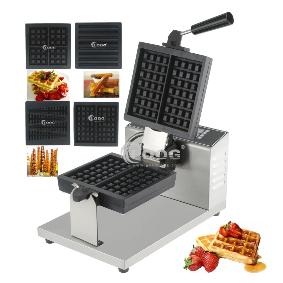 Macchina per waffle elettrica commerciale in acciaio inox antiaderente da 2 pezzi in vendita