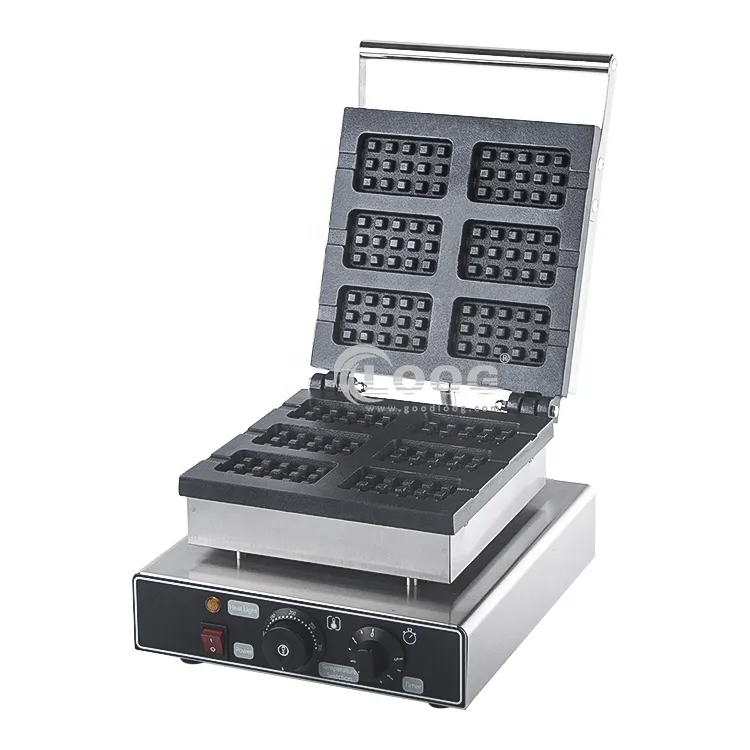 Piastrella per waffle quadrati in acciaio inox per uso commerciale, macchina elettrica per waffle con 6 pezzi, antiaderente