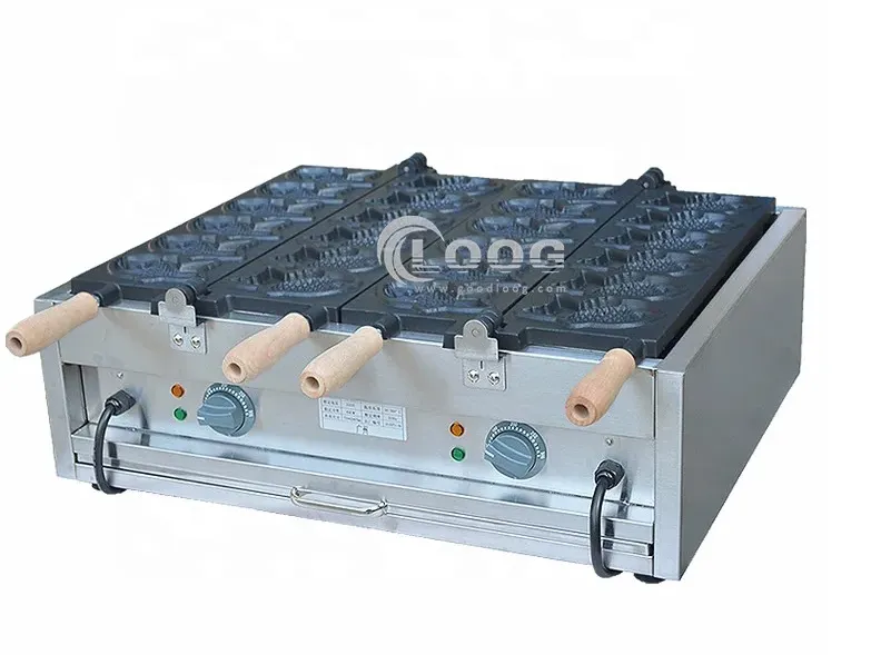 Máquina comercial eléctrica de taiyaki de acero inoxidable en forma de pez, 220 V, alta calidad