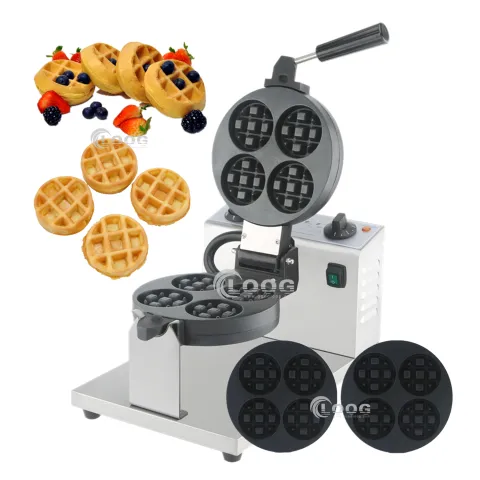 Professional Snack Equipment Manufacturer 4pcs Round Shape Mini Waffles Iron Machine Best Waffle Maker Price