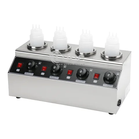 Pancake House Countertop 4 Compartment Food Topping Warmer Commercial Sauce Bottle Warmer with Squeeze Bottle