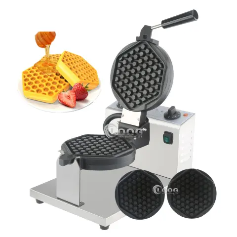 OEM Commercial Honeycomb Waffle Iron Baker Other Snack Machines Stainless Steel Rotating Electric Waffle Maker with Plates