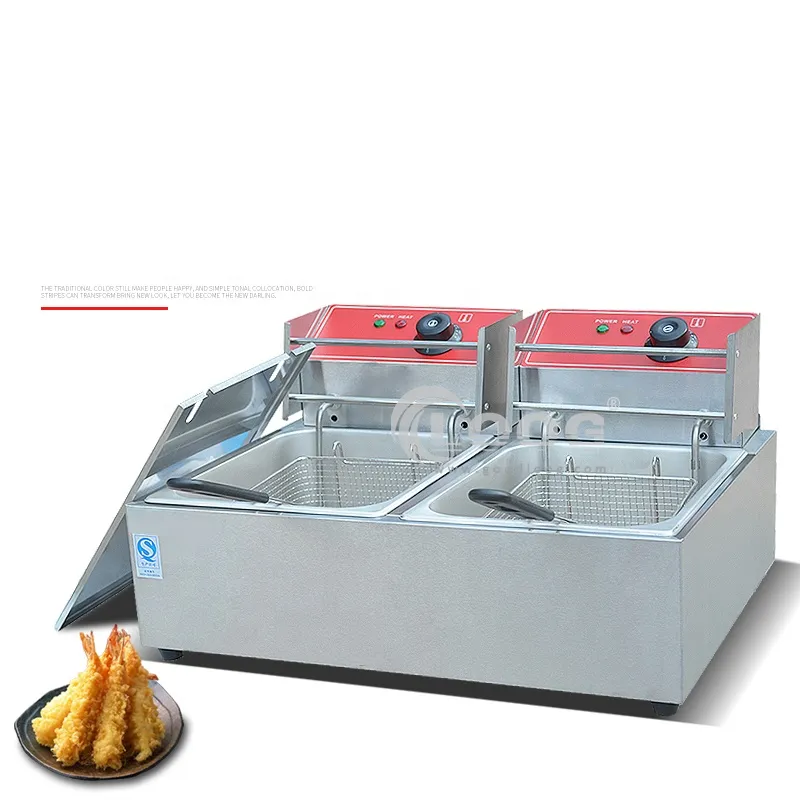 Friggitrice elettrica professionale per pollo con doppia vasca e filtro dell'olio
