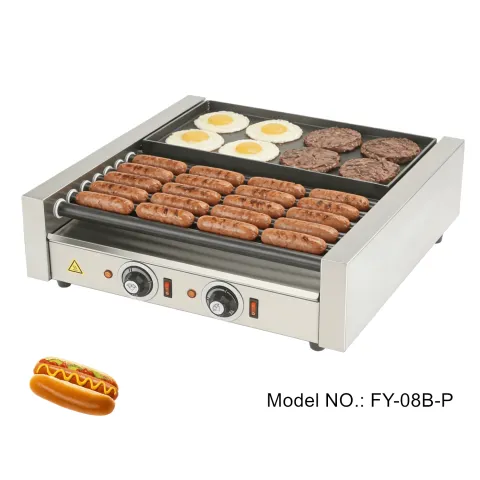 Stainless Steel 8 Rollers Sausage Roller Machine with Grill Plate Dual EGO Temperature Control Commercial Hot Dog Roller Grill