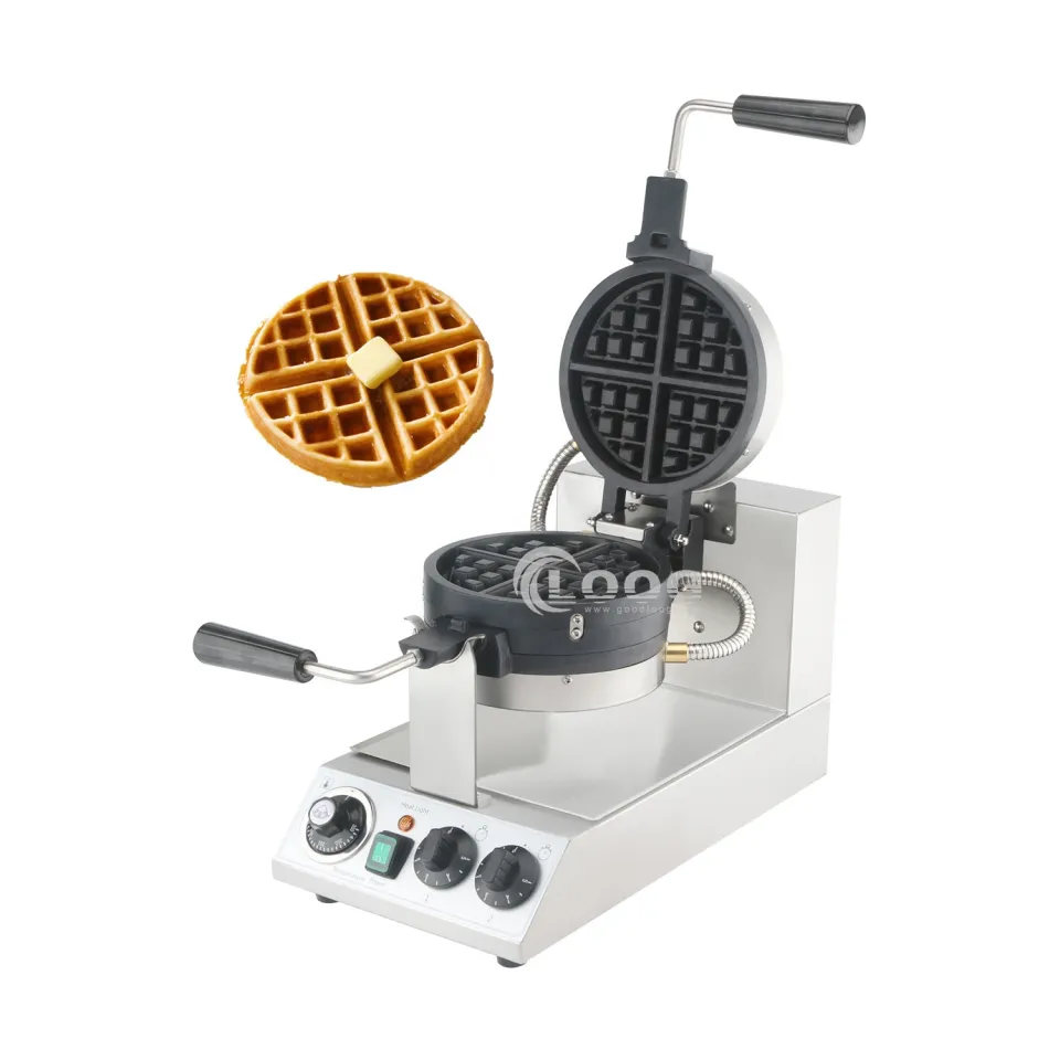 Macchina professionale per waffle a doppio strato in acciaio inox, elettrica con rotazione, 110 V/220 V, per ristorante, attrezzatura da cucina commerciale all'ingrosso