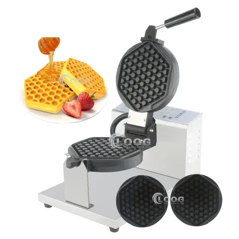 Heavy Duty Custom Waffle Machine Professional Removable Plates 220V Honeycomb Shape Digital Rotating Waffle Maker Machine