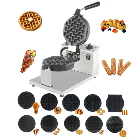 Professional Restaurant Equipment Interchangeable 110V-220V Plate Waffle Maker Hongkong Egg Bubble Waffle Machine Direct Factory