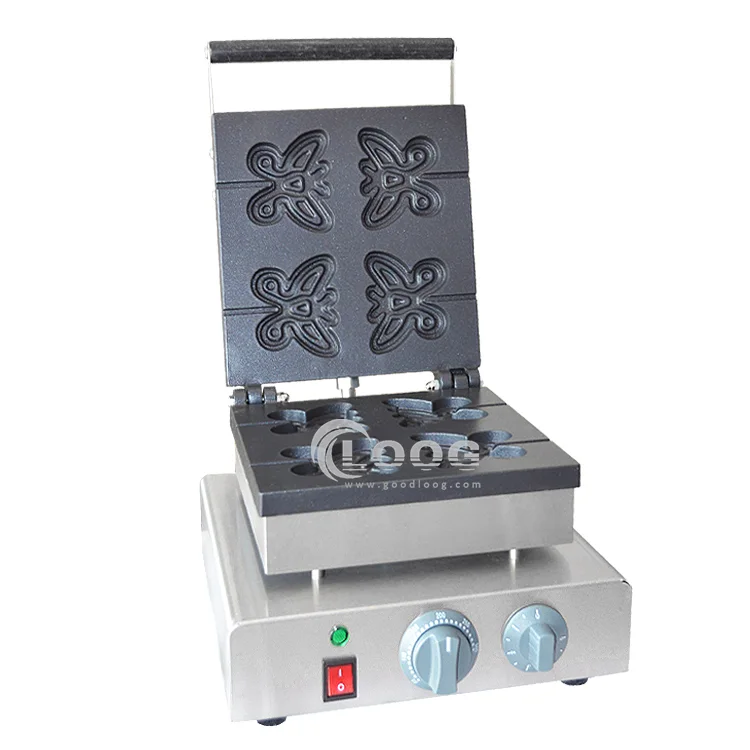 Macchina per waffle Liege commerciale elettrica a forma di farfalla in stile animale, rettangolare, con controllo della temperatura, 220 V