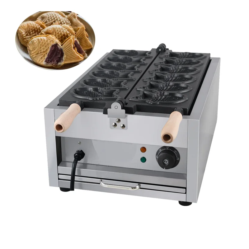 Kitchen Equipment Commercial Taiyaki Ice Cream Cone Making Machine Non-Stick Taiyaki Fish Waffle Maker Mini Taiyaki Machine