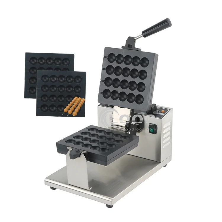 Máquina comercial nueva para gofres belgas en palo, eléctrica, para hacer bolas de gofre con forma de burbuja en brocheta, con recubrimiento antiadherente