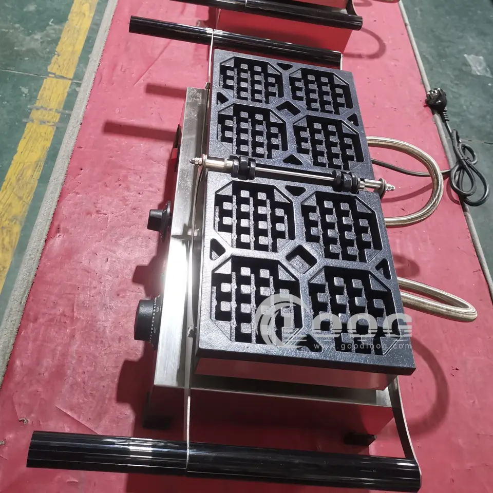 Goodloog venta directa de fábrica al por mayor, máquina eléctrica comercial para hacer gofres con placa giratoria antiadherente para cocinas