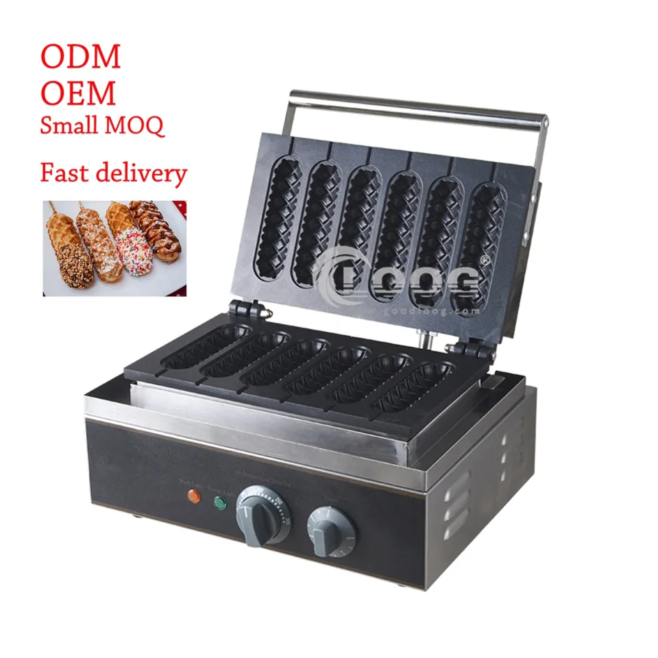 Waffle Maker eléctrico comercial Goodloog para barritas, capacidad para 6 barritas, acero inoxidable, antiadherente, termostato ajustable, certificación CE